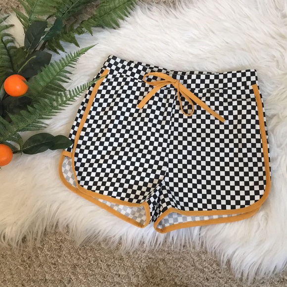 SHEIN Pants - {Shein} High Rise Checkered Short w/ Mustard Trim